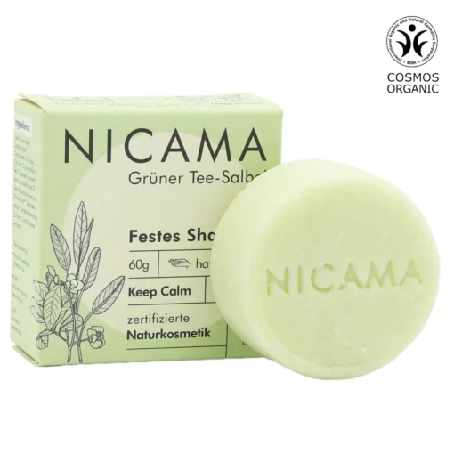 NICAMA tahke šampoon – Roheline tee ja salvei (60 g)