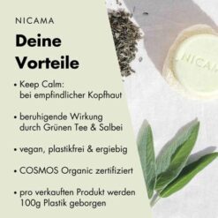NICAMA tahke šampoon – Rohelise Tee ja Salvei (60 g)1