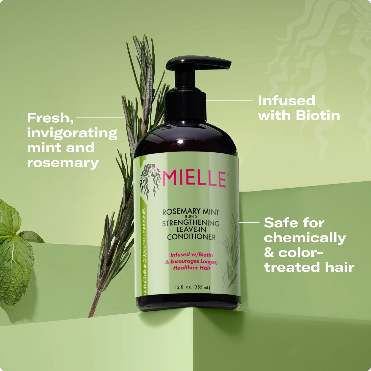 Mielle Rosemary Mint juustesse jäetav palsam biotiiniga4